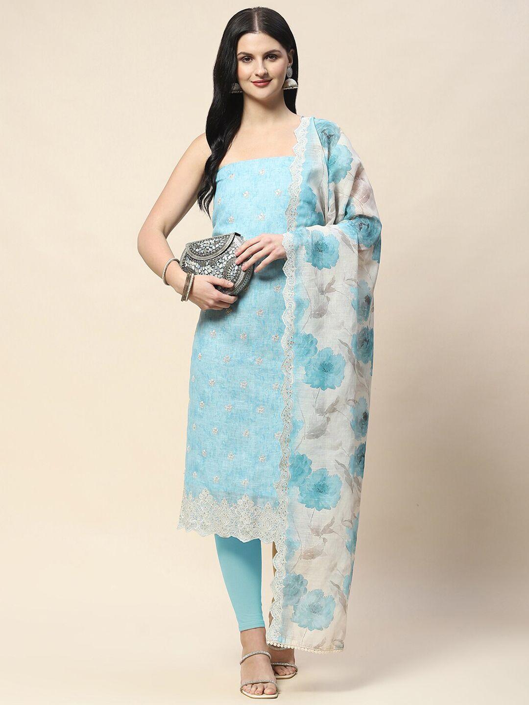 meena bazaar printed linen unstitched dress material