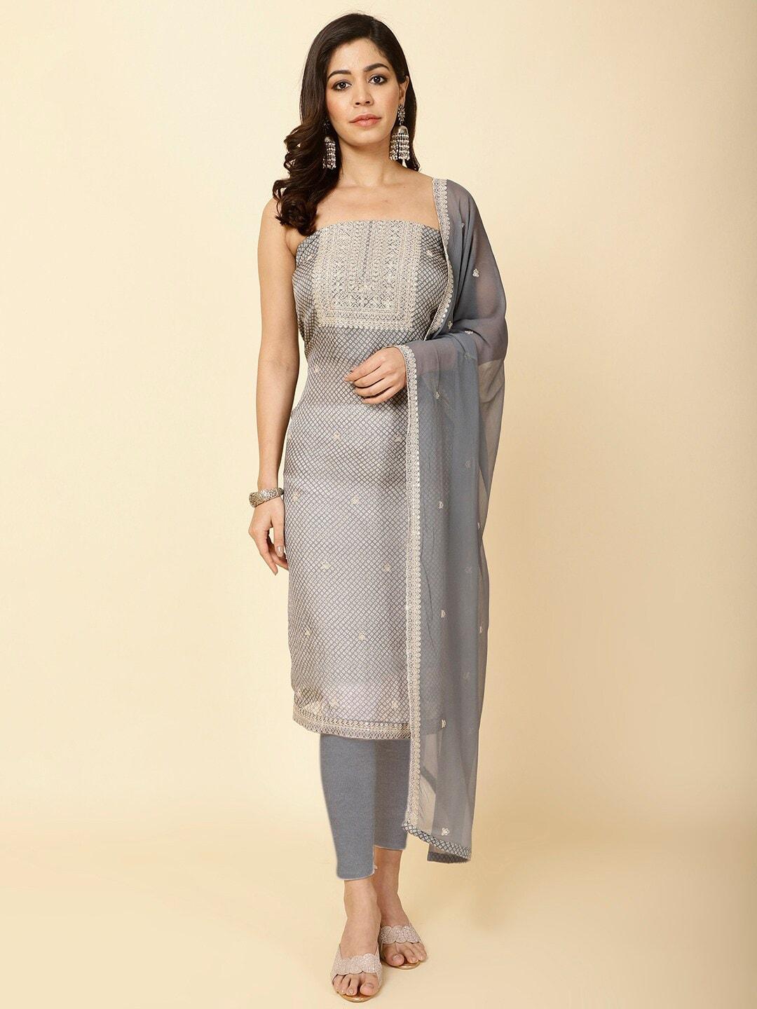 meena bazaar printed organza unstitched dress material