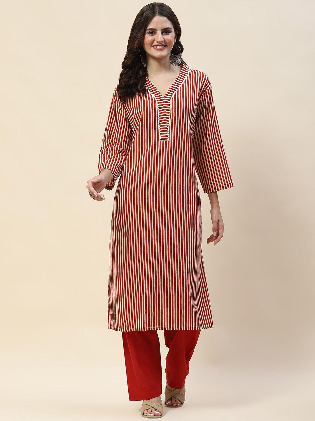 meena bazaar striped printed straight kurta with trouser