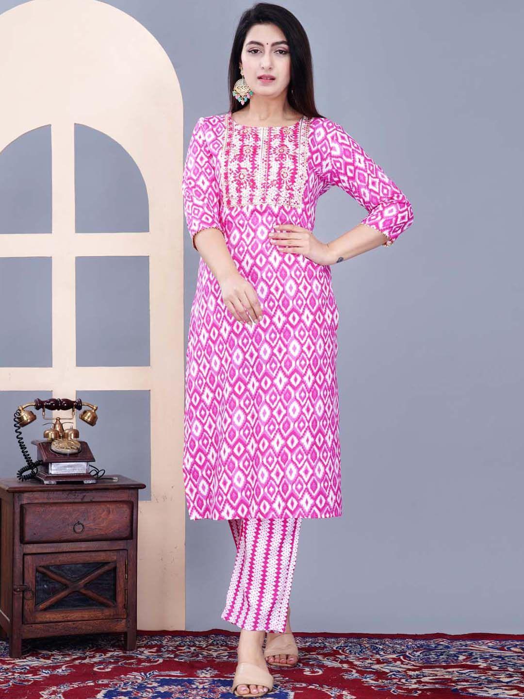 meena bazaar women floral printed regular kurta with trousers