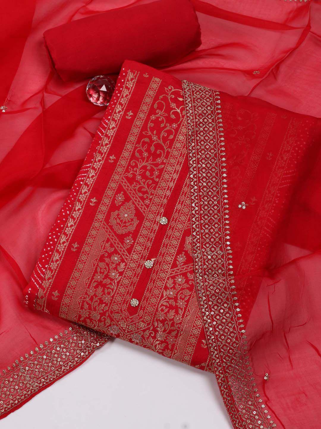 meena bazaar woven design chanderi silk unstitched dress material