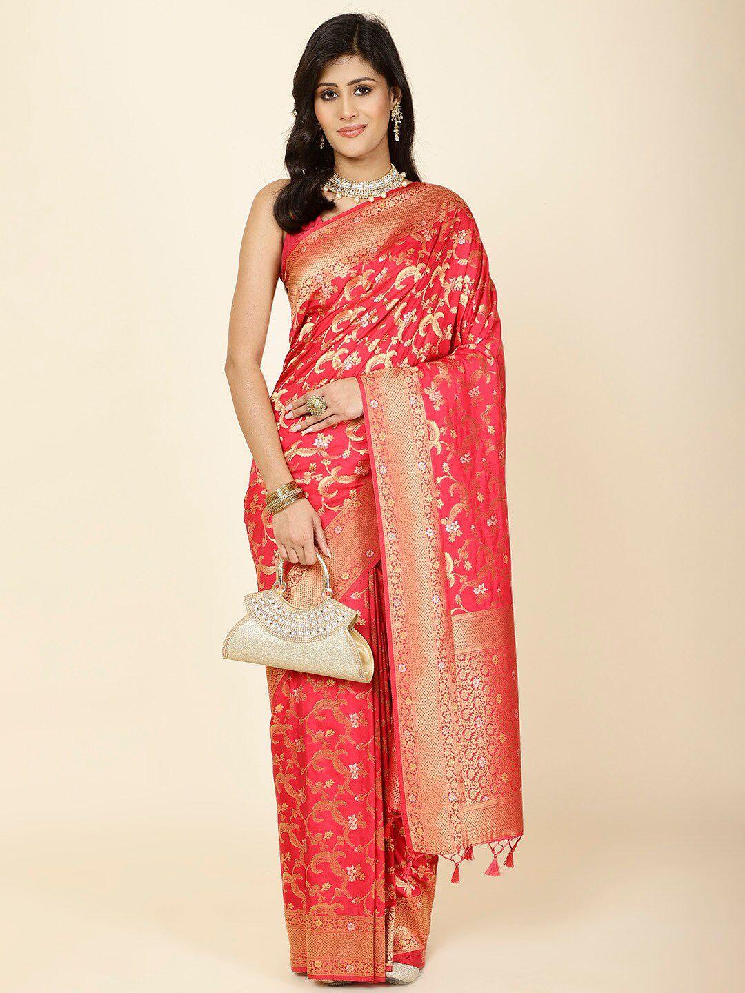 meena bazaar woven design ethnic motifs zari saree with tassels