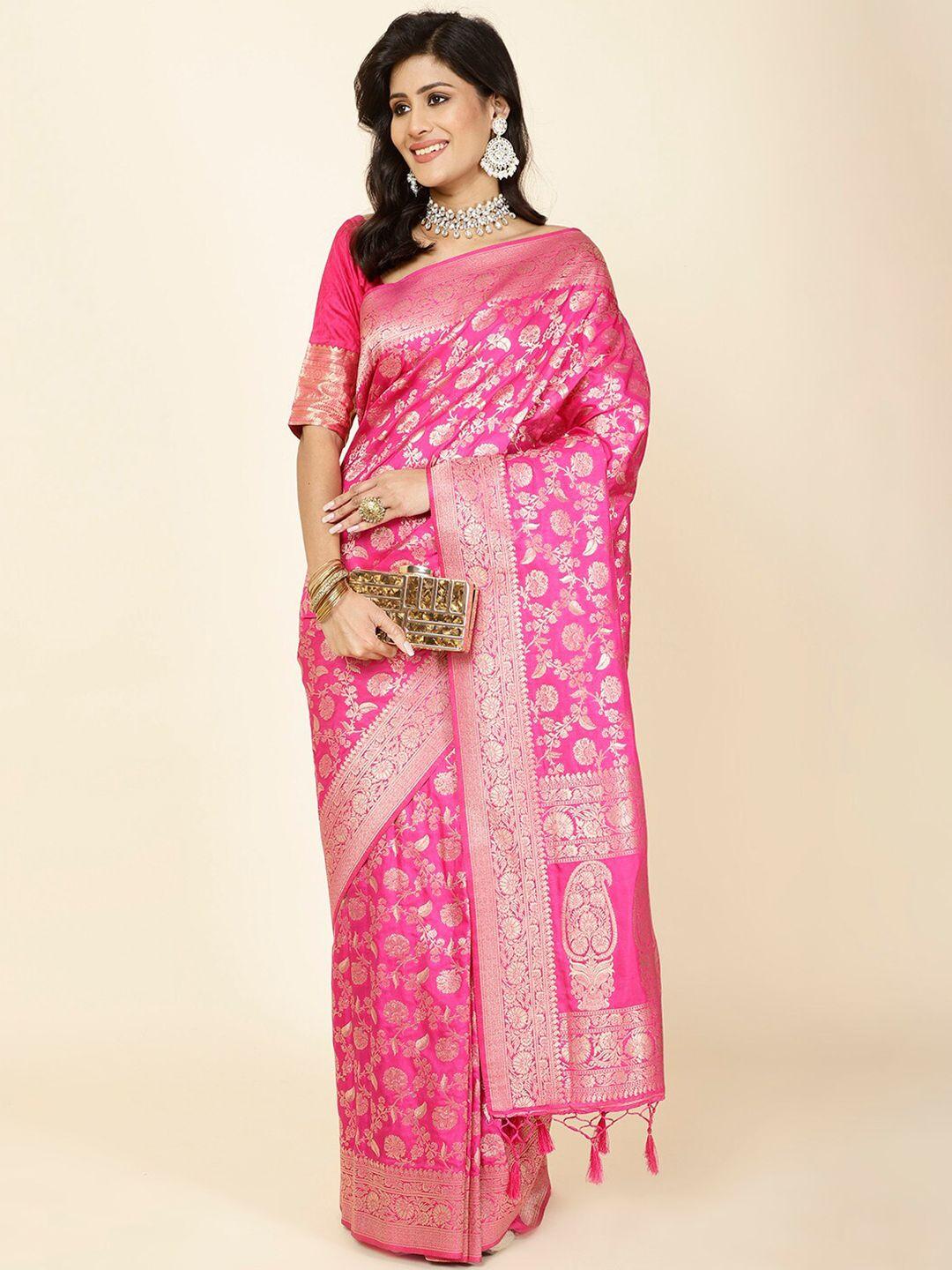 meena bazaar woven design floral zari art silk saree