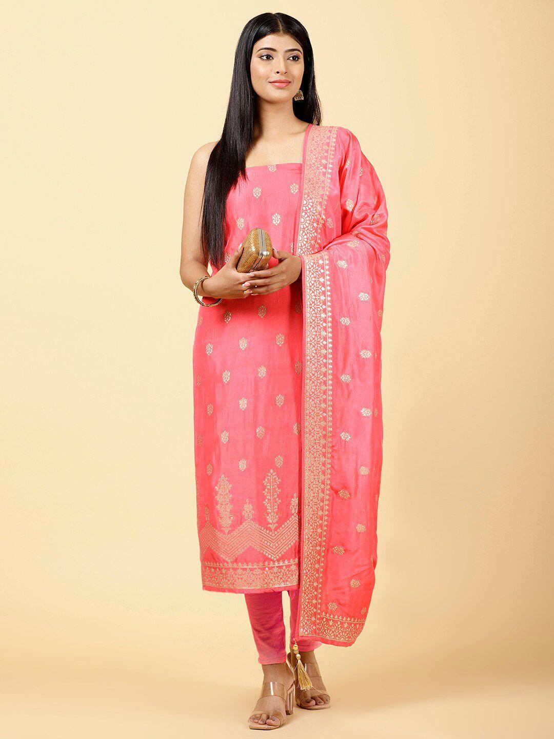 meena bazaar  ethnic motifs woven design art silk unstitched dress material