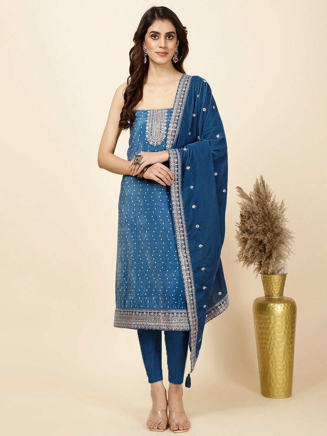 meena bazaar bandhani embroidered velvet unstitched dress material