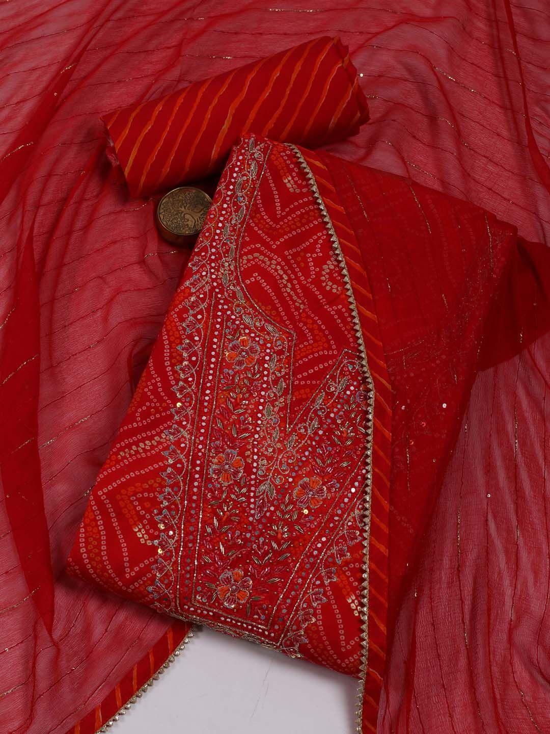 meena bazaar bandhani printed sequinned unstitched dress material
