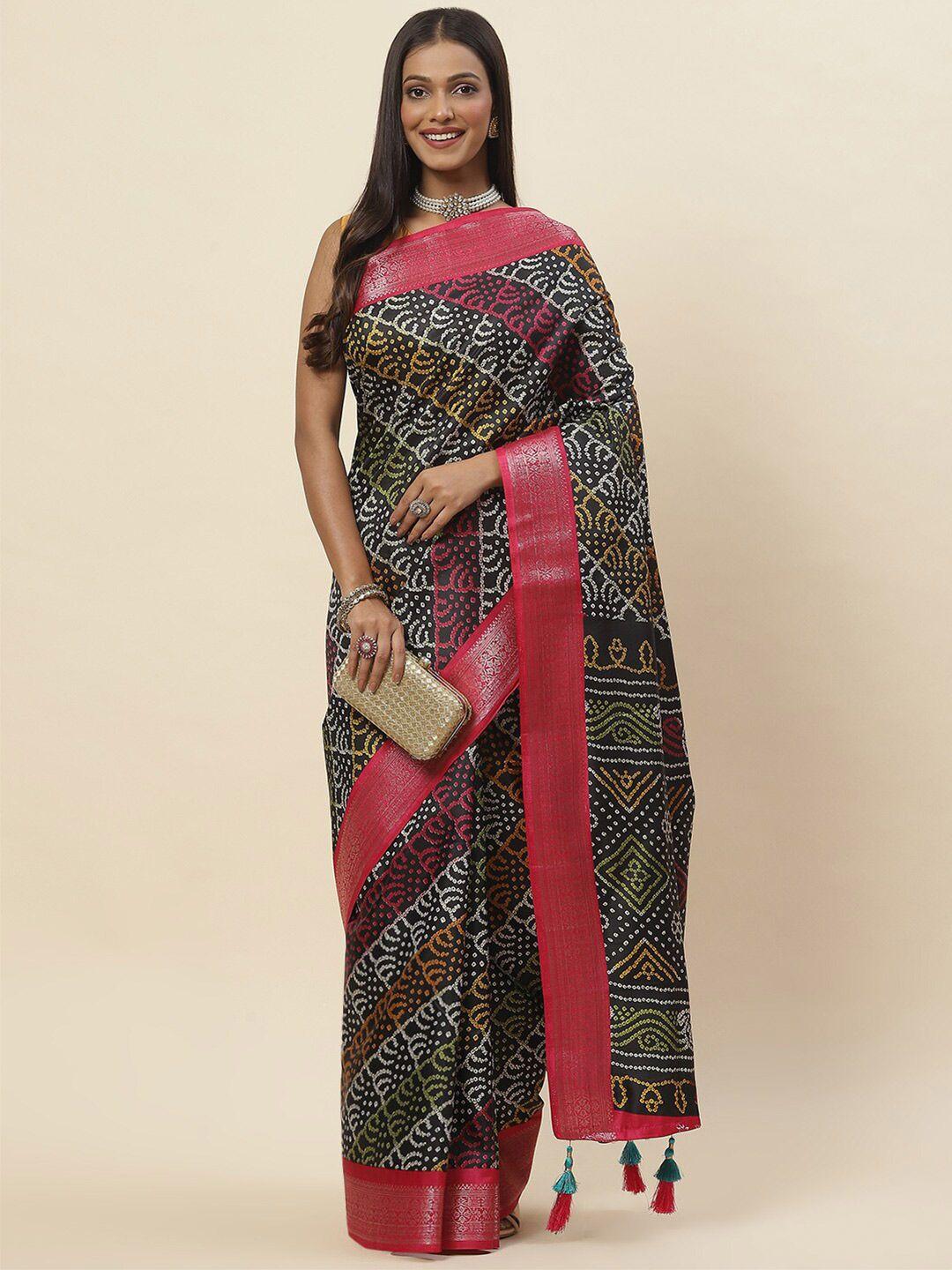 meena bazaar bandhani printed zari saree