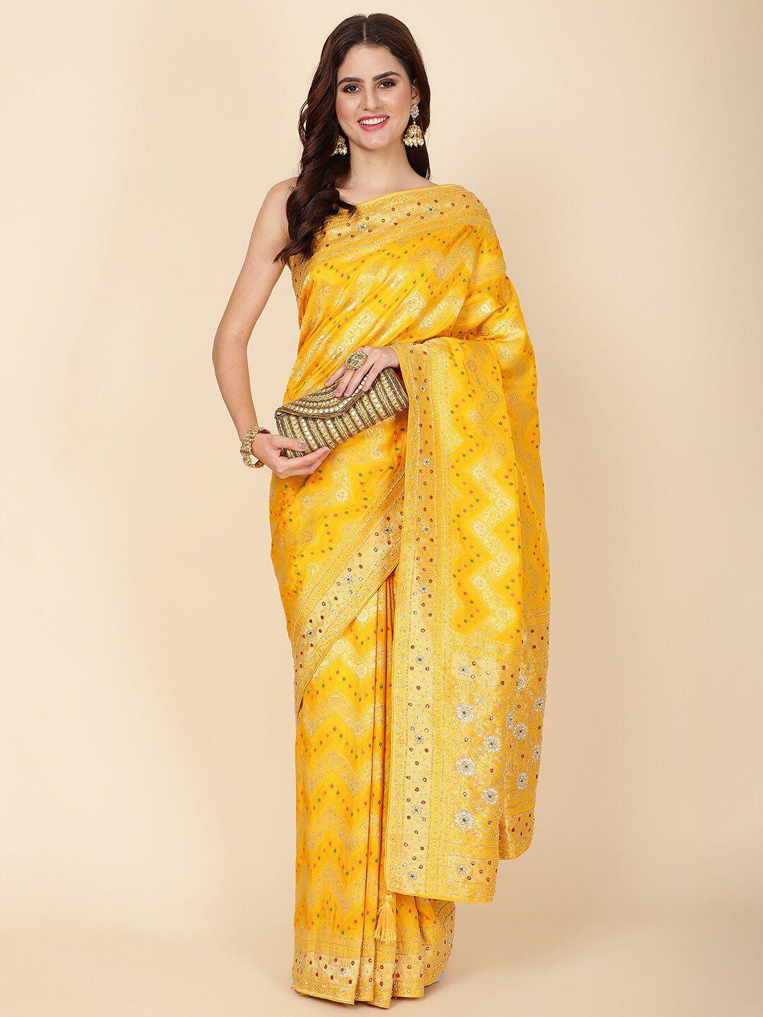 meena bazaar bandhani woven design saree