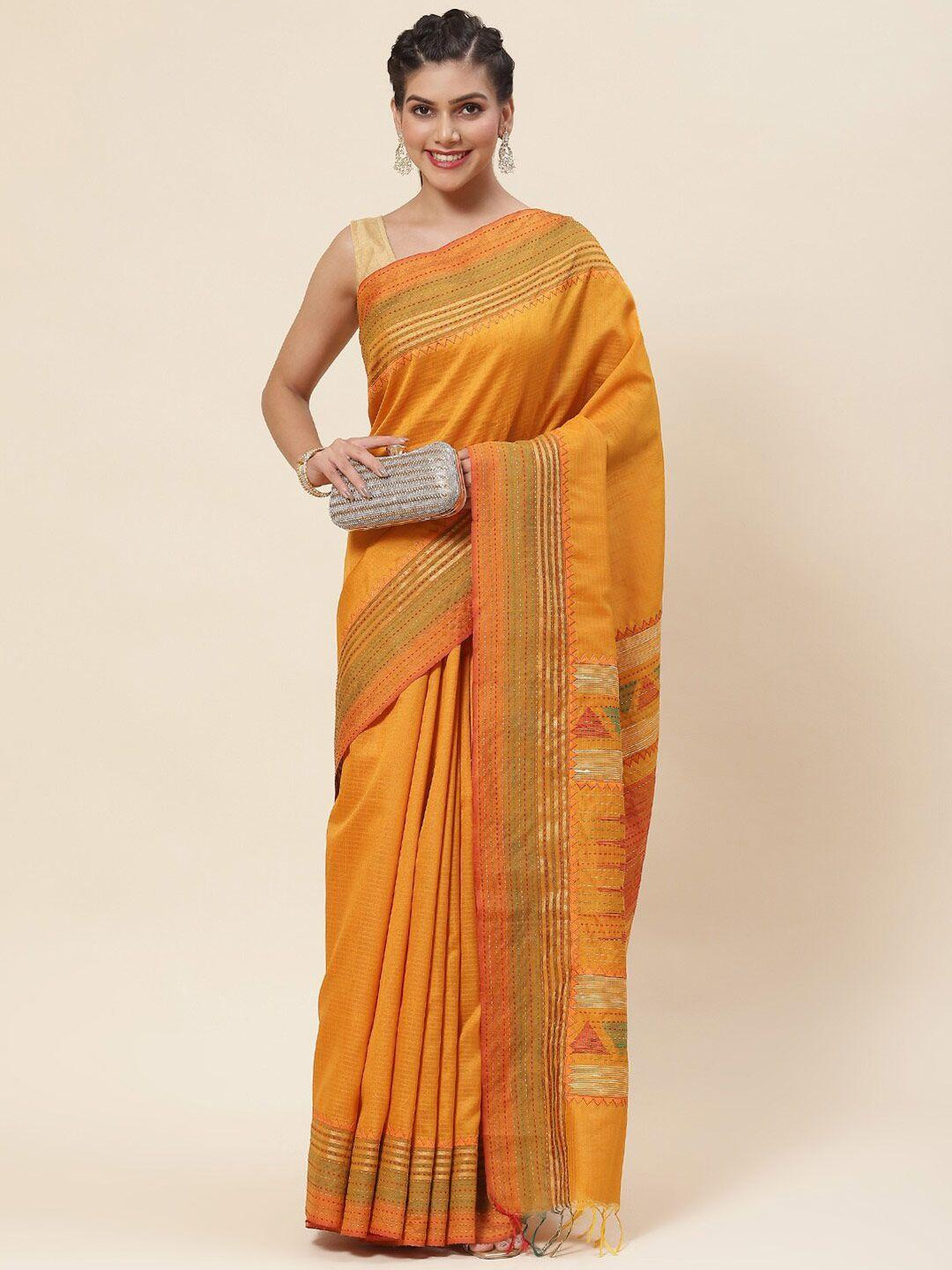 meena bazaar checked kantha work tussar saree