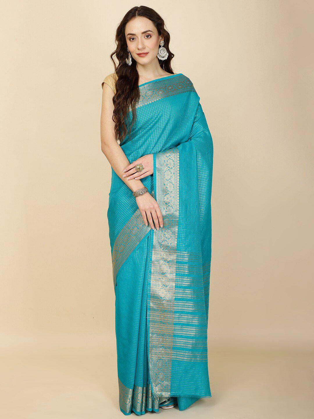 meena bazaar checked woven design zari  saree