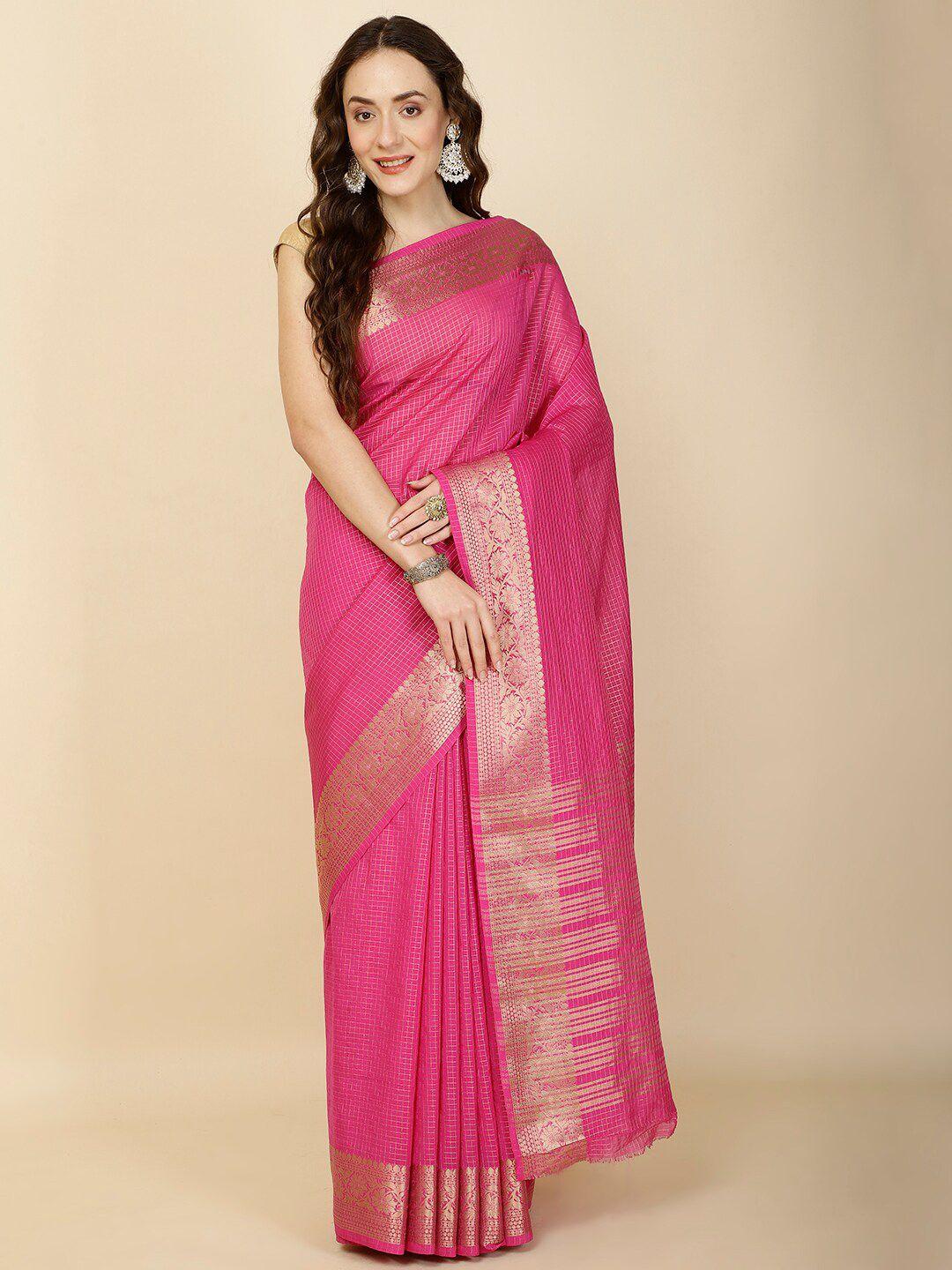 meena bazaar checked woven design zari saree