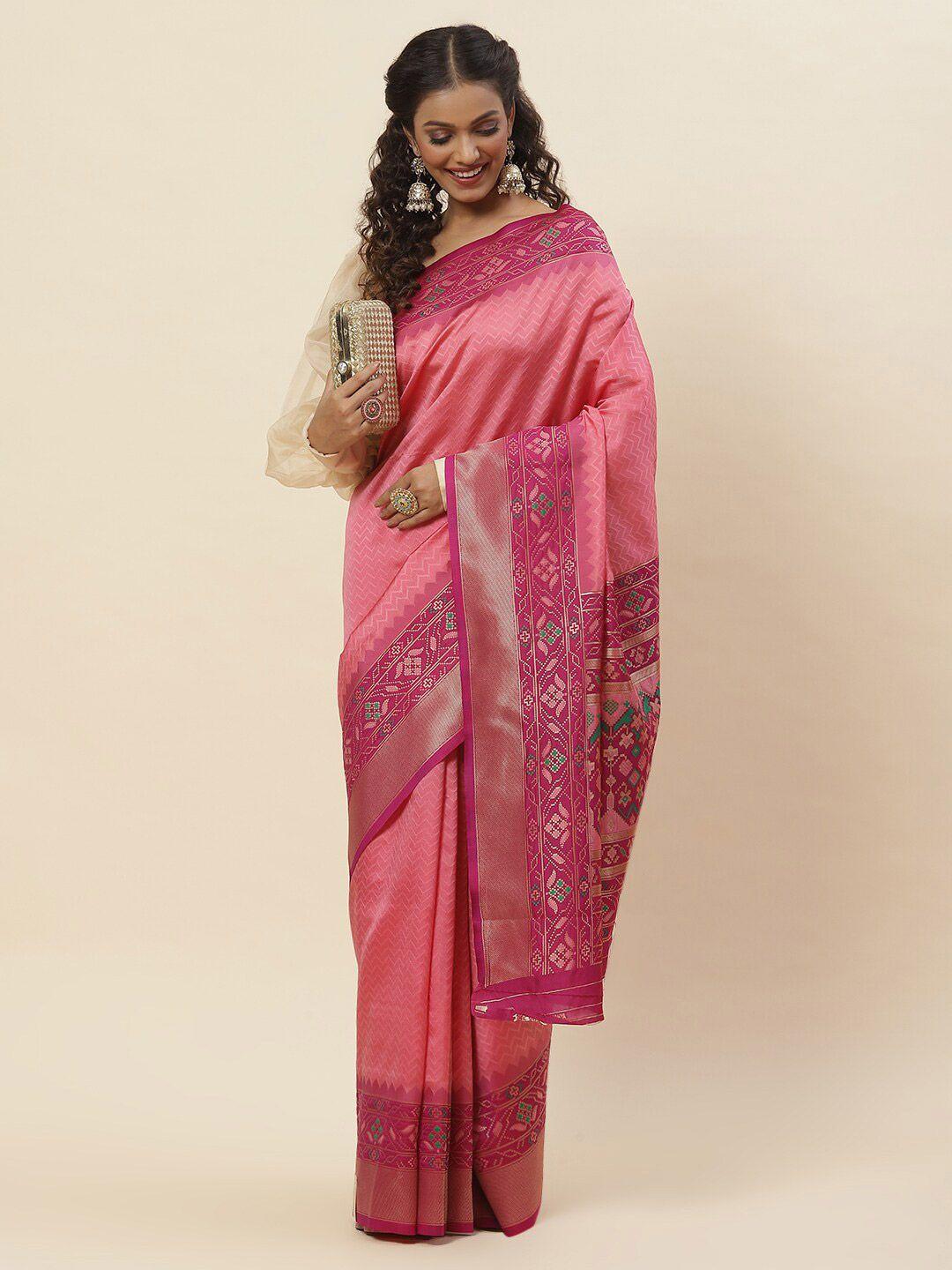 meena bazaar chevron woven design zari saree