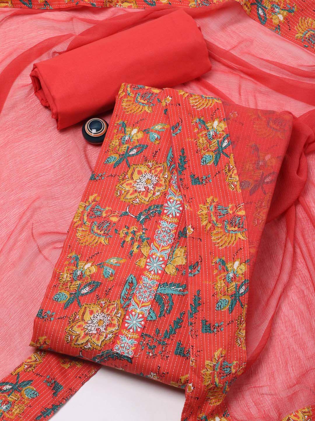 meena bazaar coral printed unstitched dress material