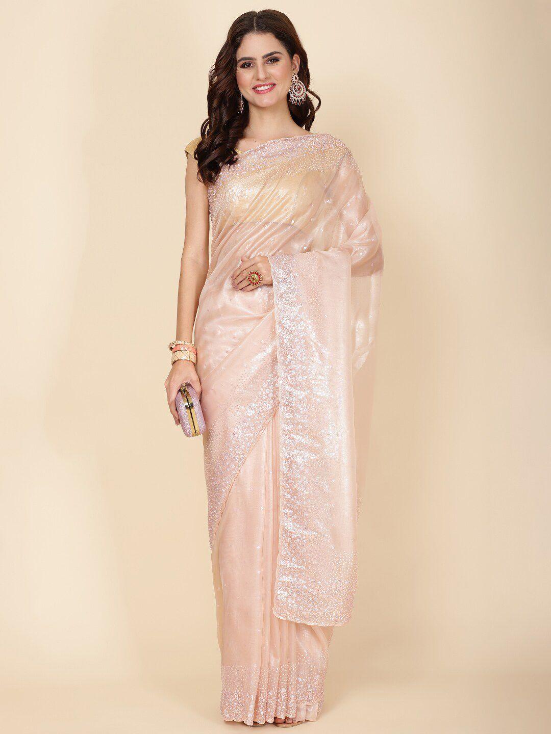 meena bazaar embellished sequinned tissue saree