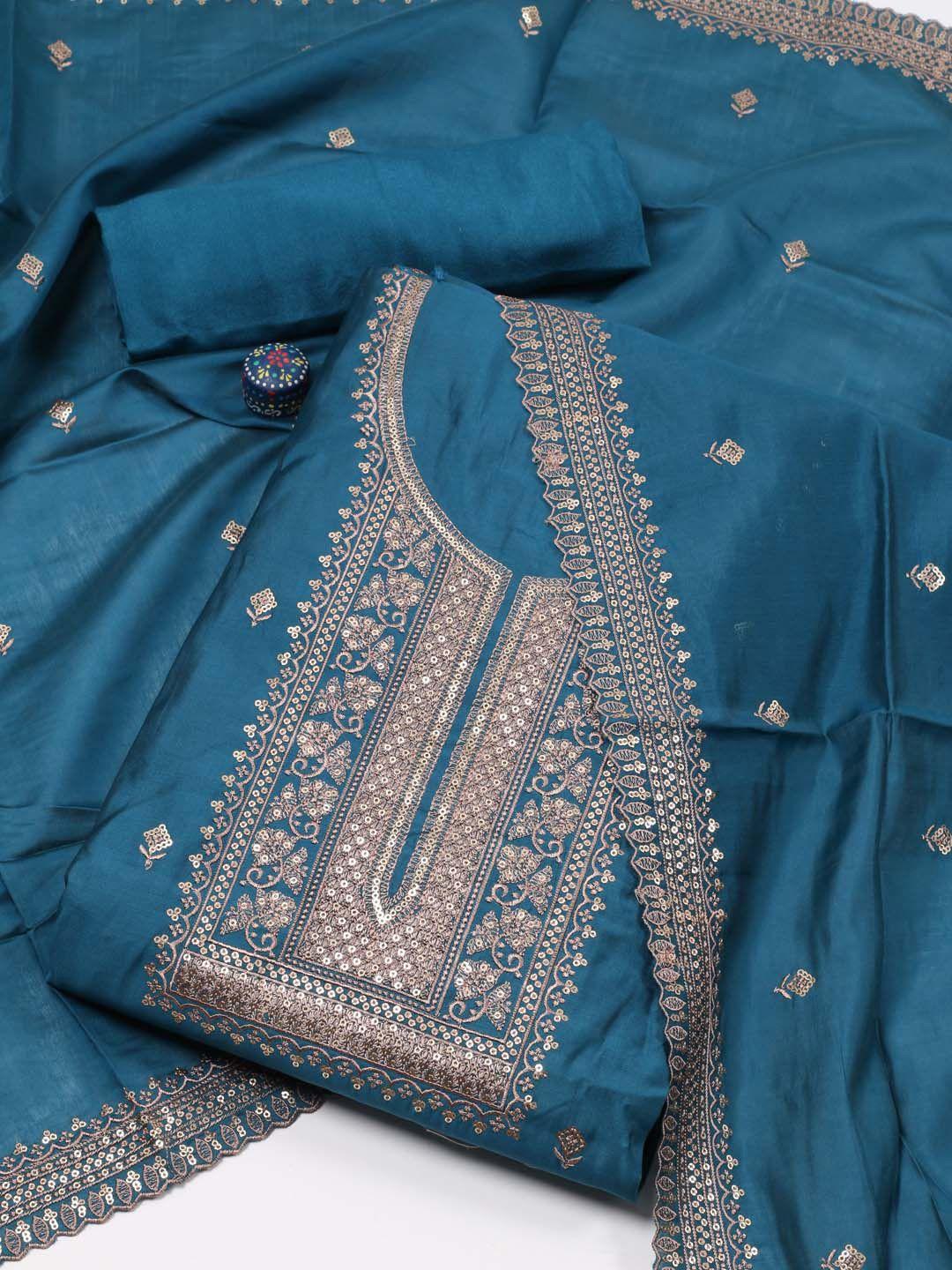 meena bazaar embroidered art silk unstitched dress material