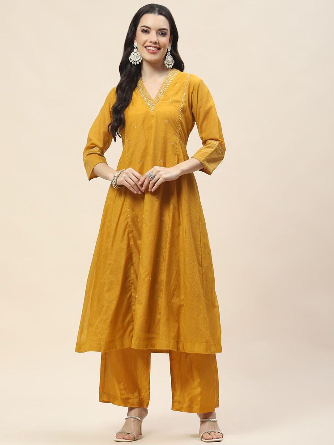 meena bazaar embroidered kurta with trousers