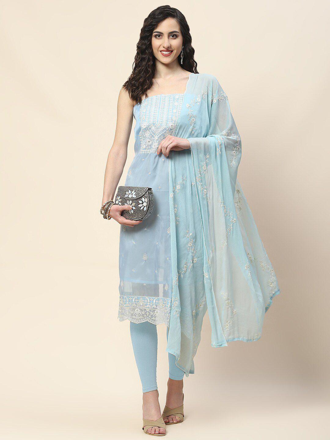 meena bazaar embroidered organza unstitched dress material
