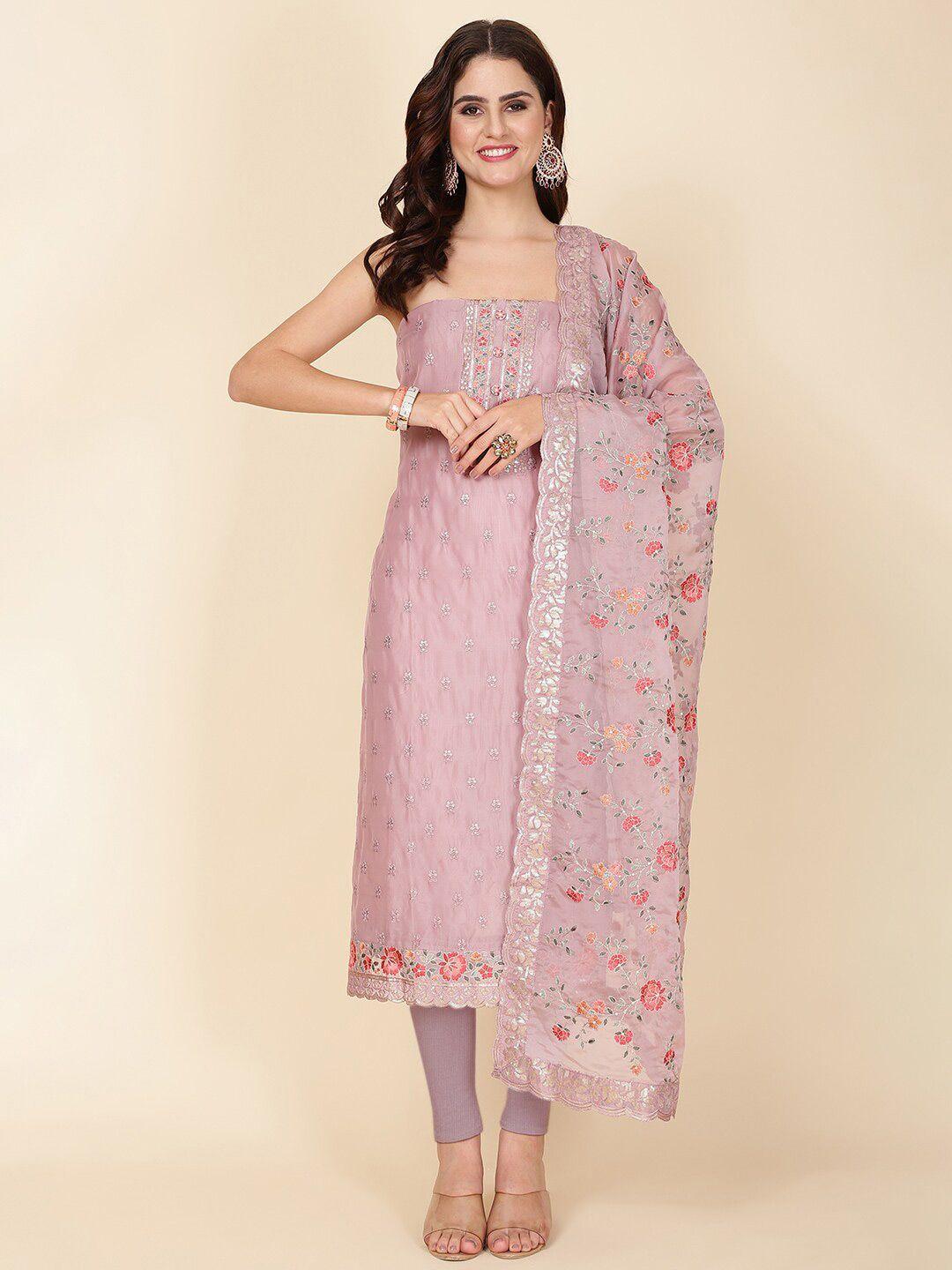 meena bazaar embroidered organza unstitched dress material