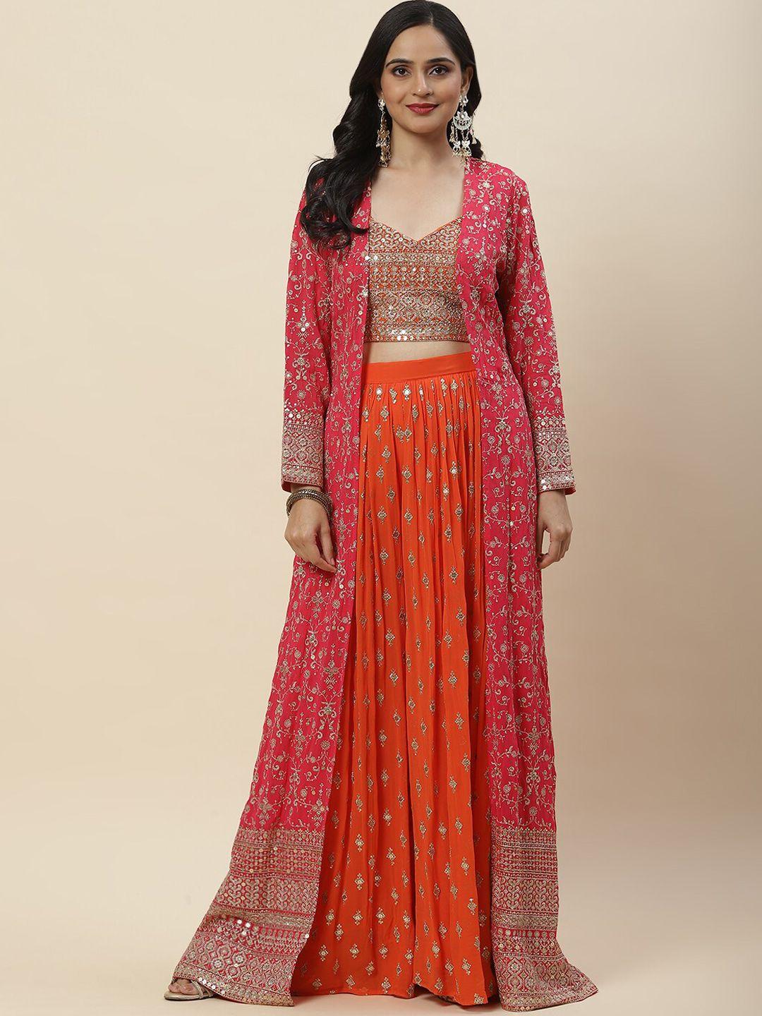 meena bazaar embroidered sequined georgette lehenga choli with jacket