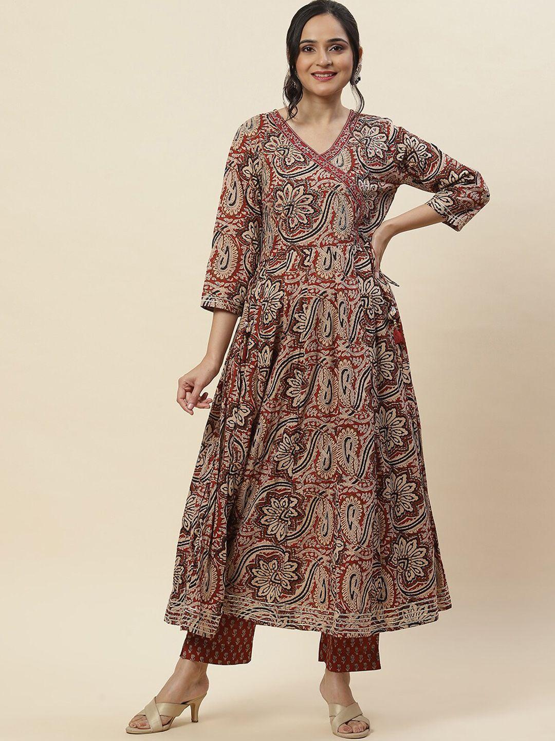 meena bazaar ethnic motif printed angrakha a-line kurta with trousers