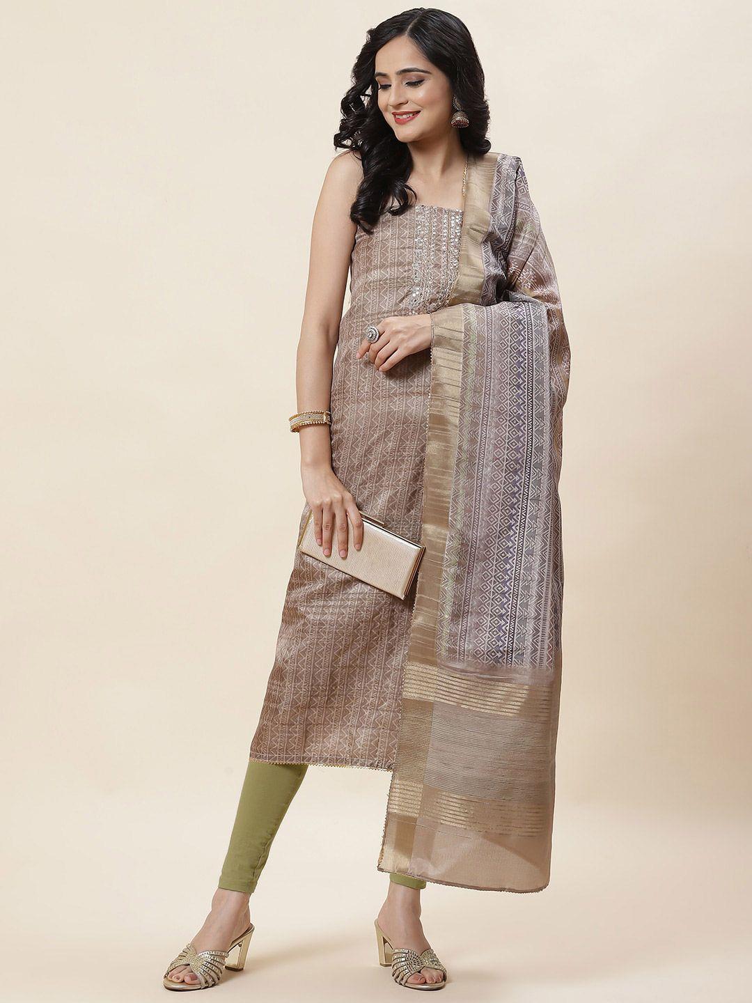 meena bazaar ethnic motif printed art silk unstitched dress material