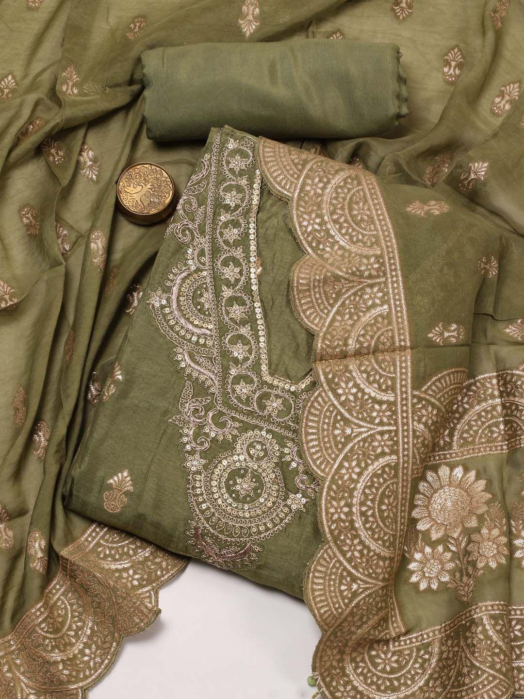 meena bazaar ethnic motif sequinned embellished unstitched dress material
