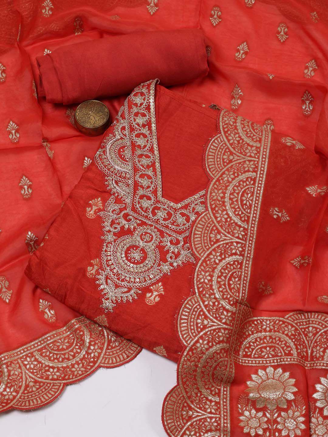 meena bazaar ethnic motif woven design embroidered unstitched dress material
