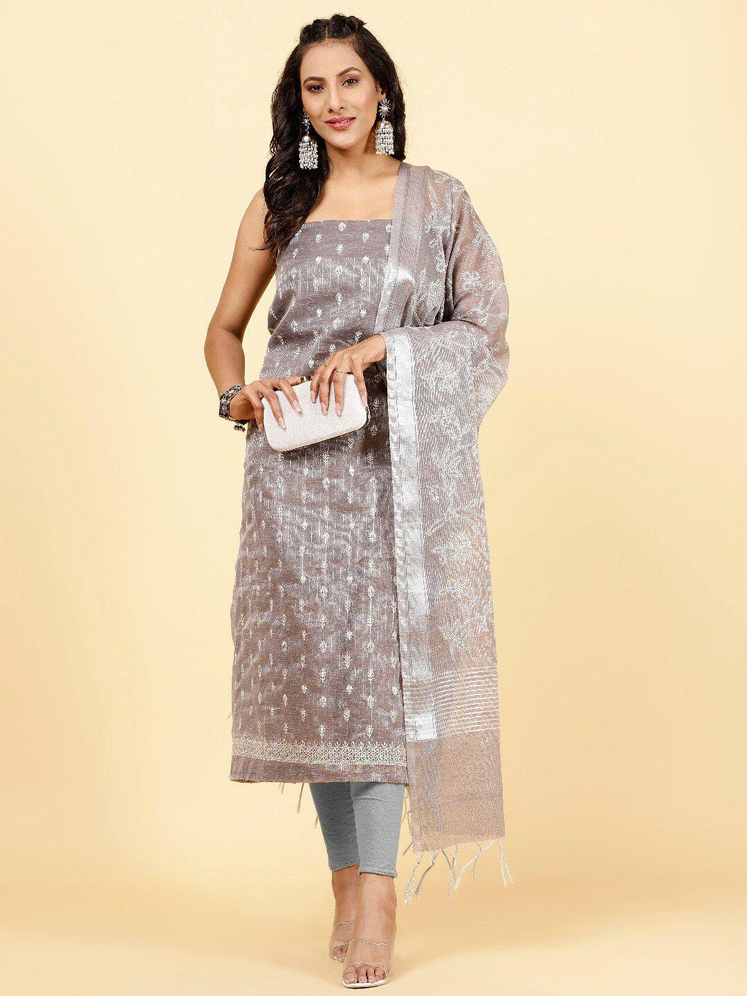 meena bazaar ethnic motifs embroidered art silk unstitched dress material