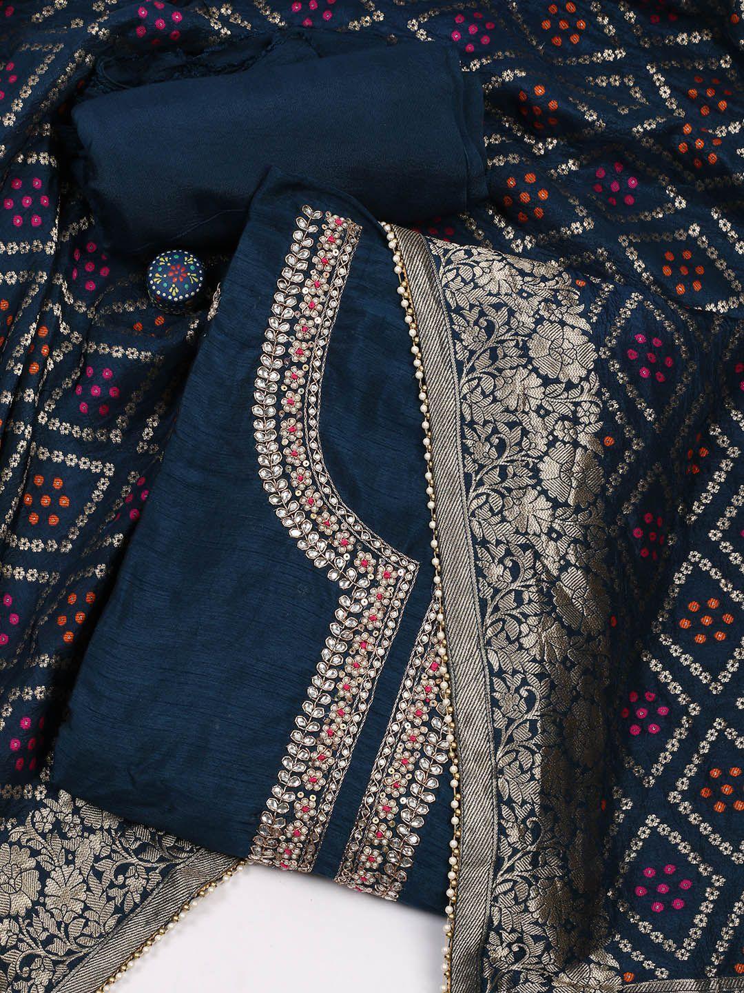 meena bazaar ethnic motifs embroidered art silk unstitched dress material