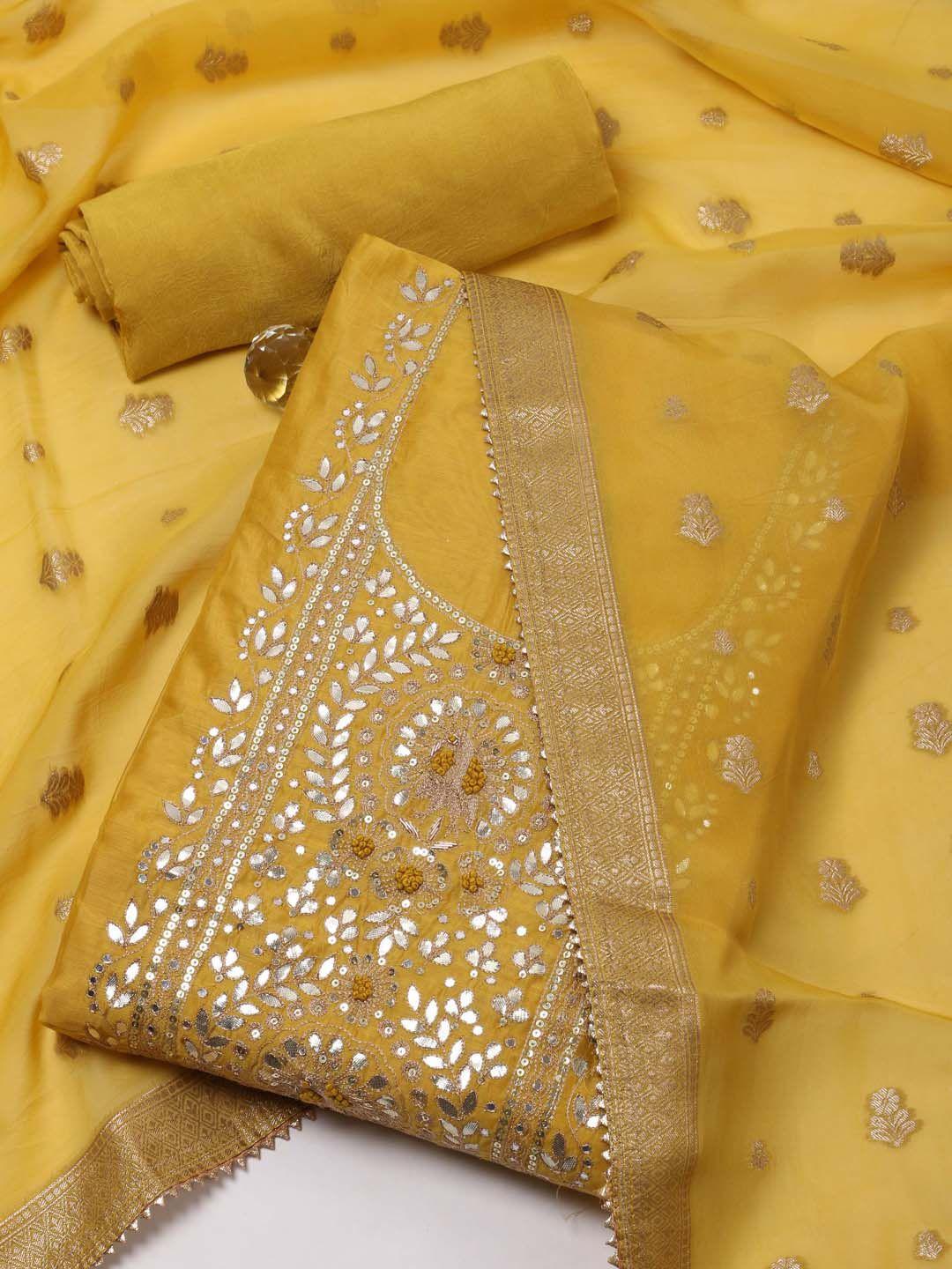 meena bazaar ethnic motifs embroidered mirror work unstitched dress material