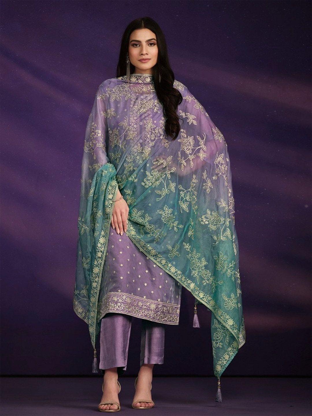 meena bazaar ethnic motifs embroidered organza unstitched dress material