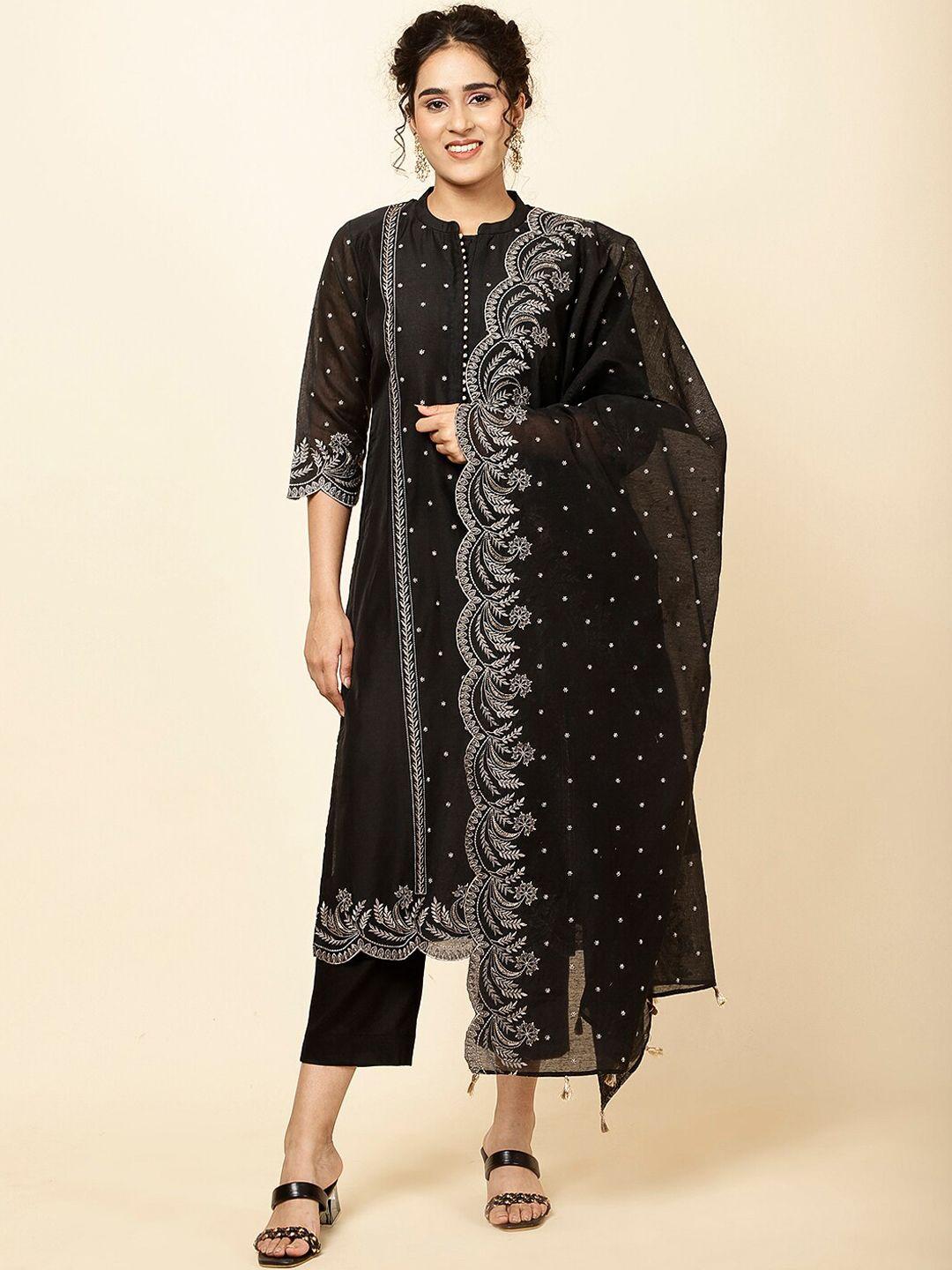 meena bazaar ethnic motifs embroidered regular thread work chanderi kurta set