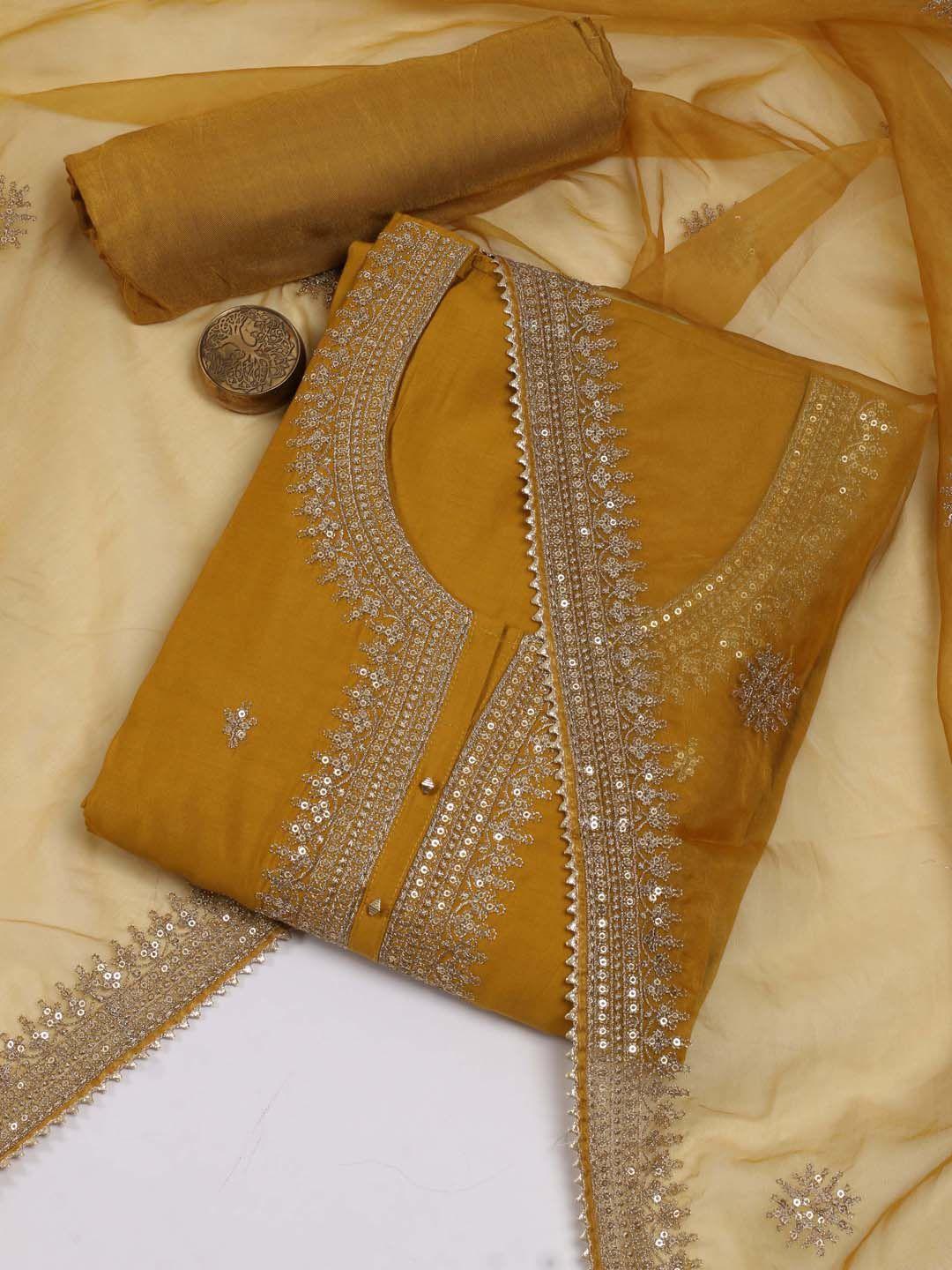 meena bazaar ethnic motifs embroidered sequined & gotta patti unstitched dress material