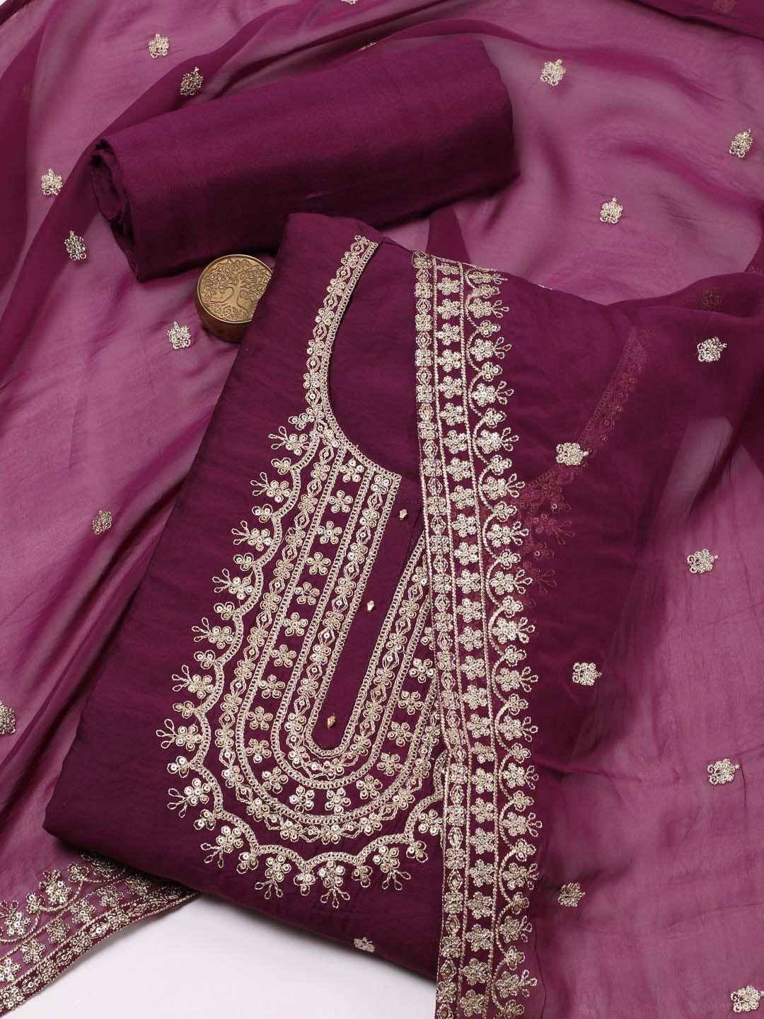 meena bazaar ethnic motifs embroidered sequined art silk unstitched dress material