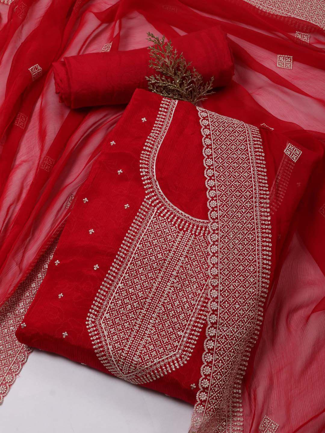 meena bazaar ethnic motifs embroidered sequinned art silk unstitched dress material
