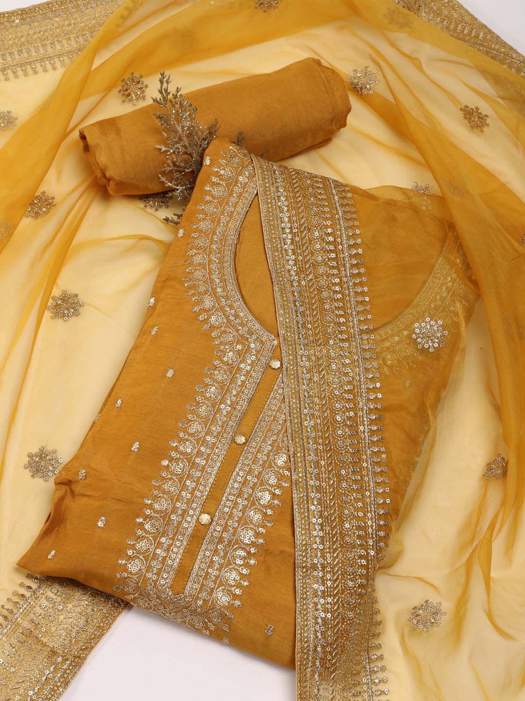 meena bazaar ethnic motifs embroidered sequinned art silk unstitched dress material