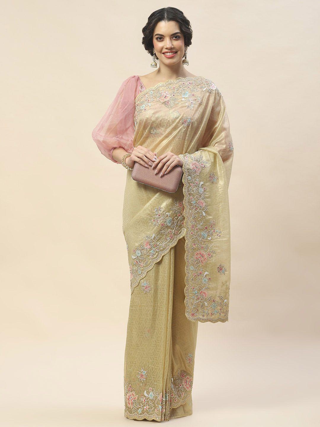 meena bazaar ethnic motifs embroidered sequinned tissue saree