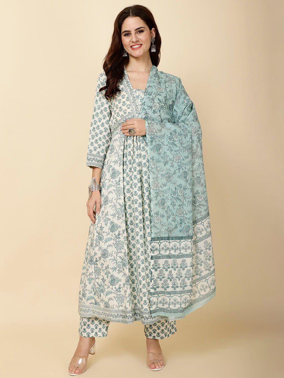 meena bazaar ethnic motifs printed empire kurta with trousers & dupatta