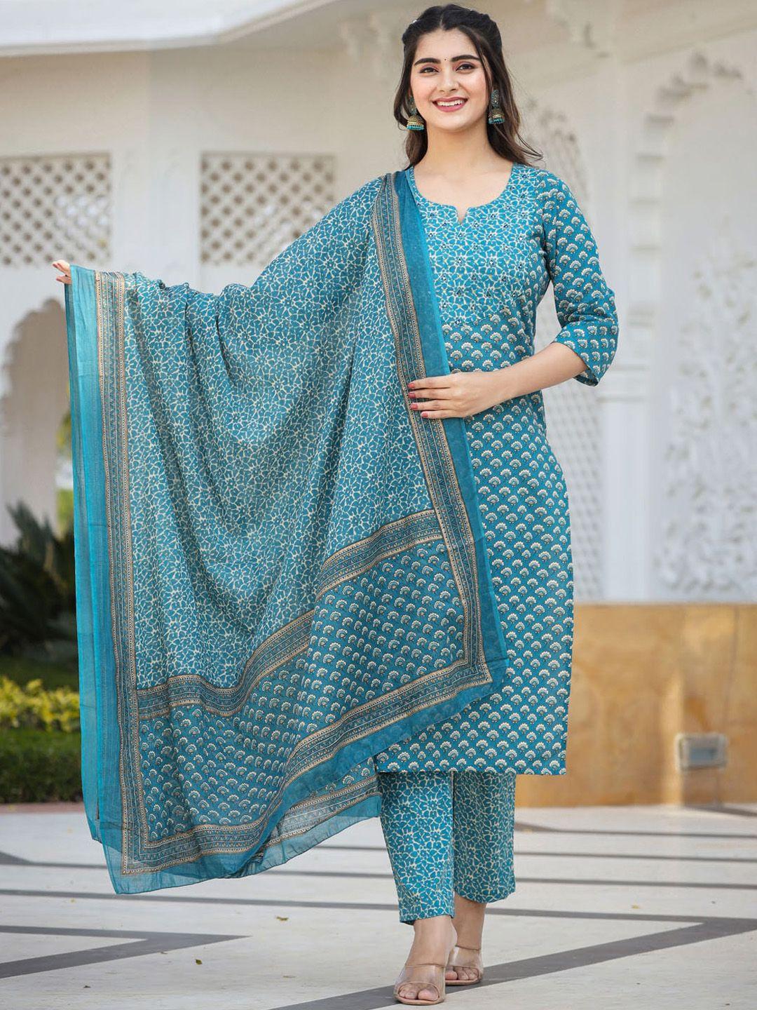 meena bazaar ethnic motifs printed kurta with trousers & dupatta