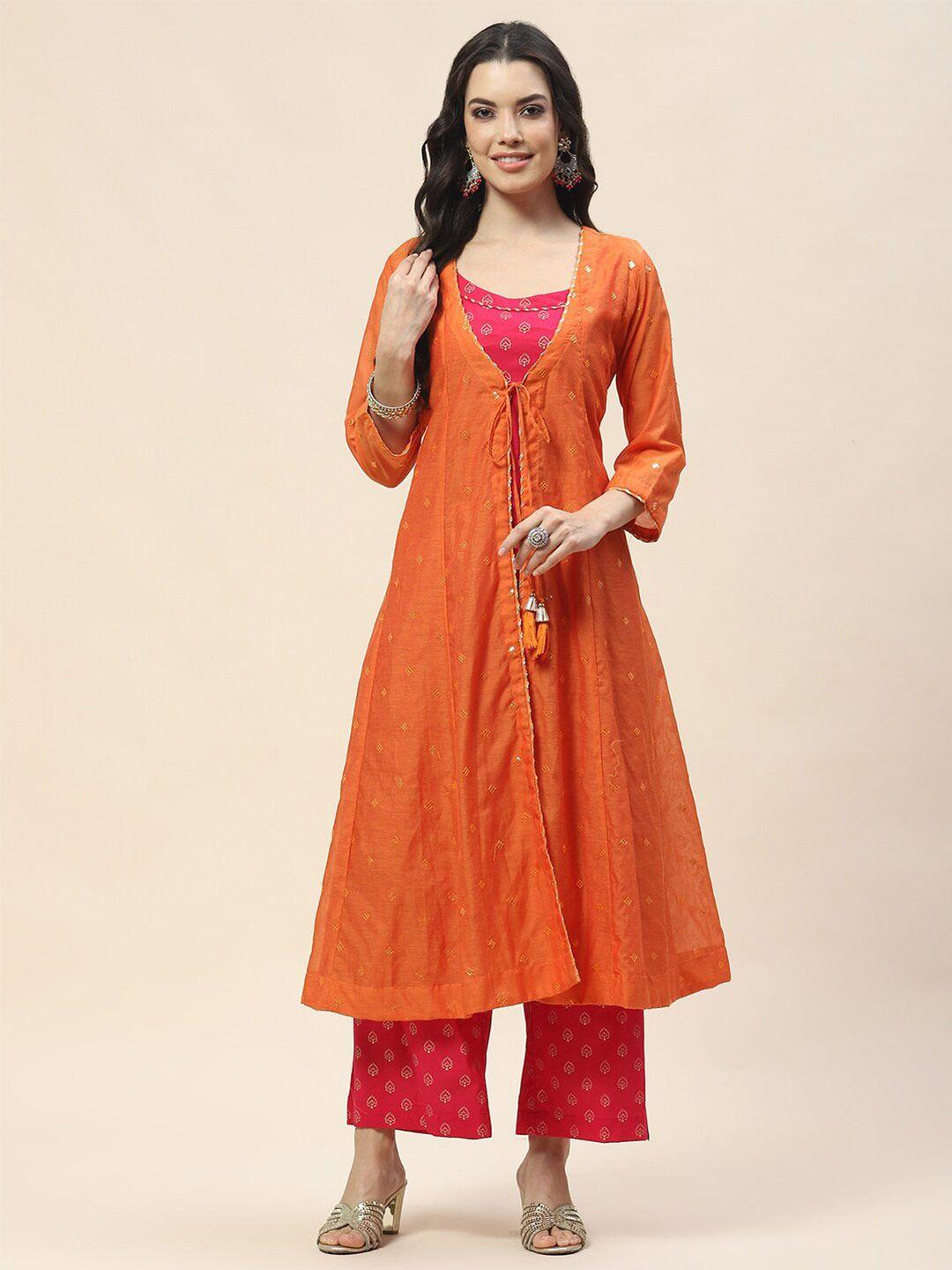 meena bazaar ethnic motifs printed regular gotta patti kurta with trousers