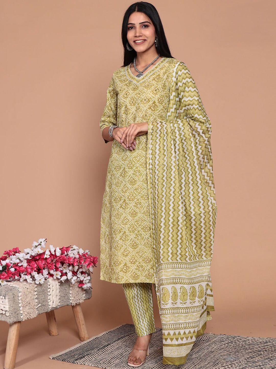 meena bazaar ethnic motifs printed regular kurta with trousers & dupatta