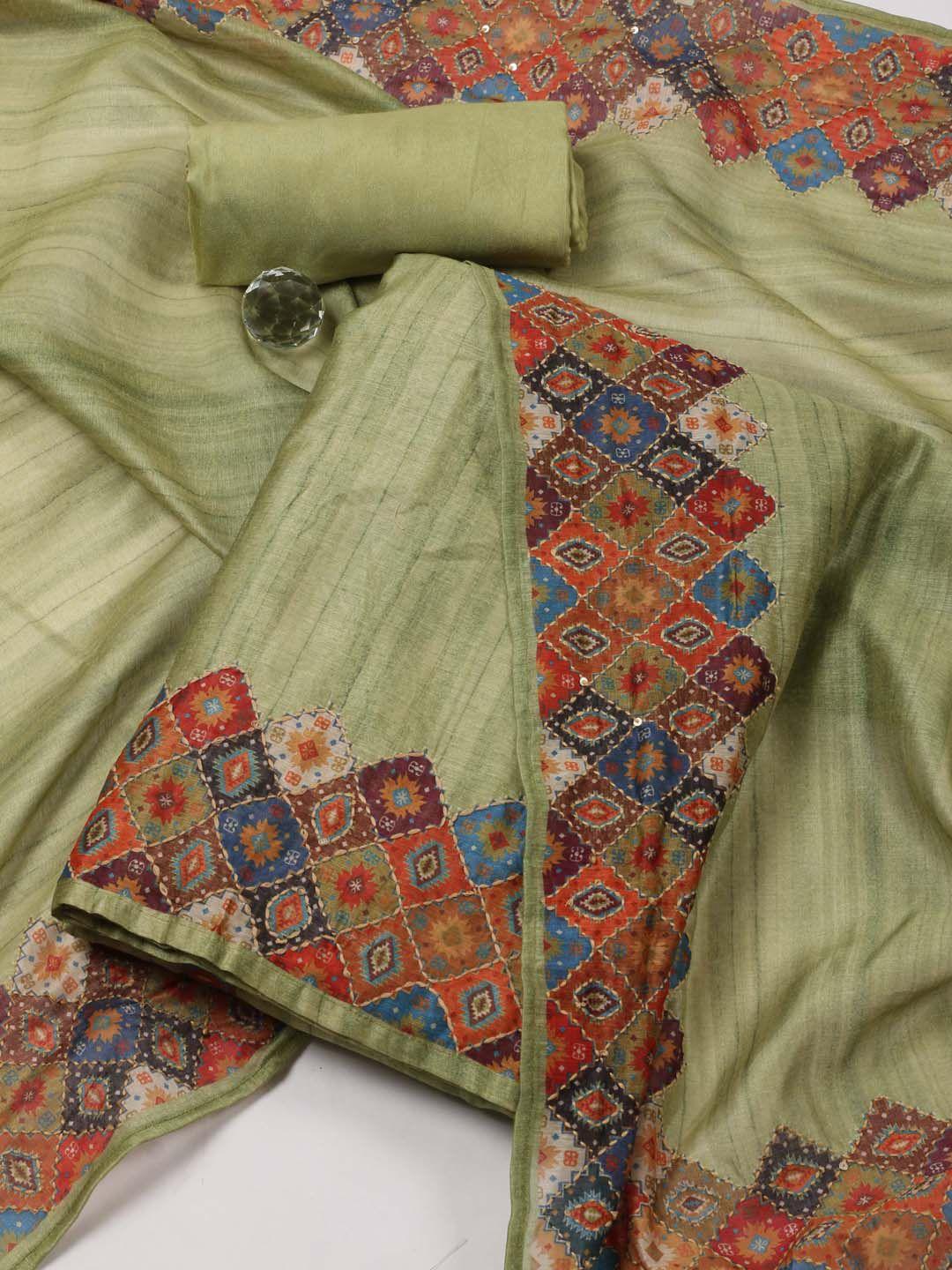 meena bazaar ethnic motifs printed sequinned art silk unstitched dress material