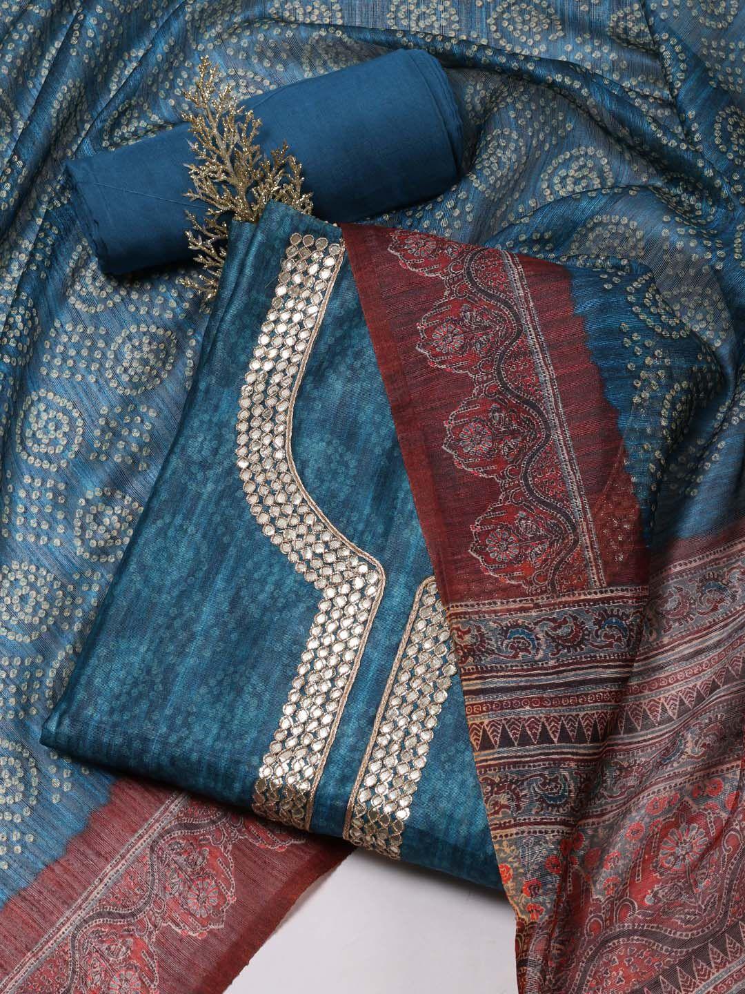 meena bazaar ethnic motifs printed thread work unstitched dress material