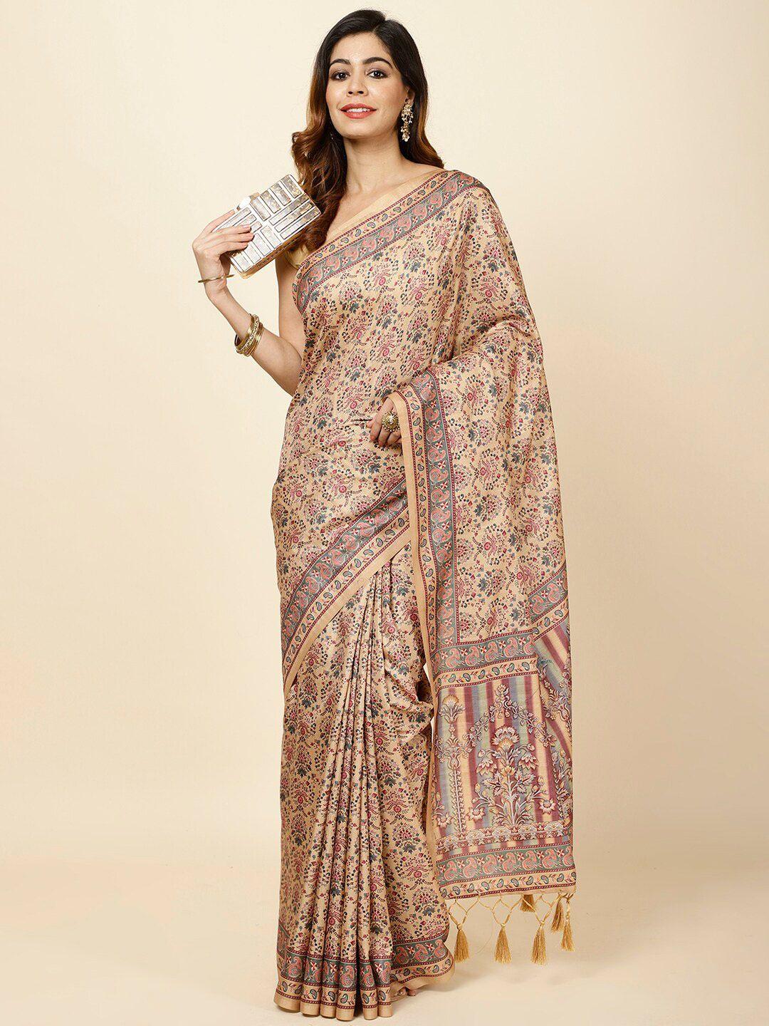 meena bazaar ethnic motifs printed tussar saree