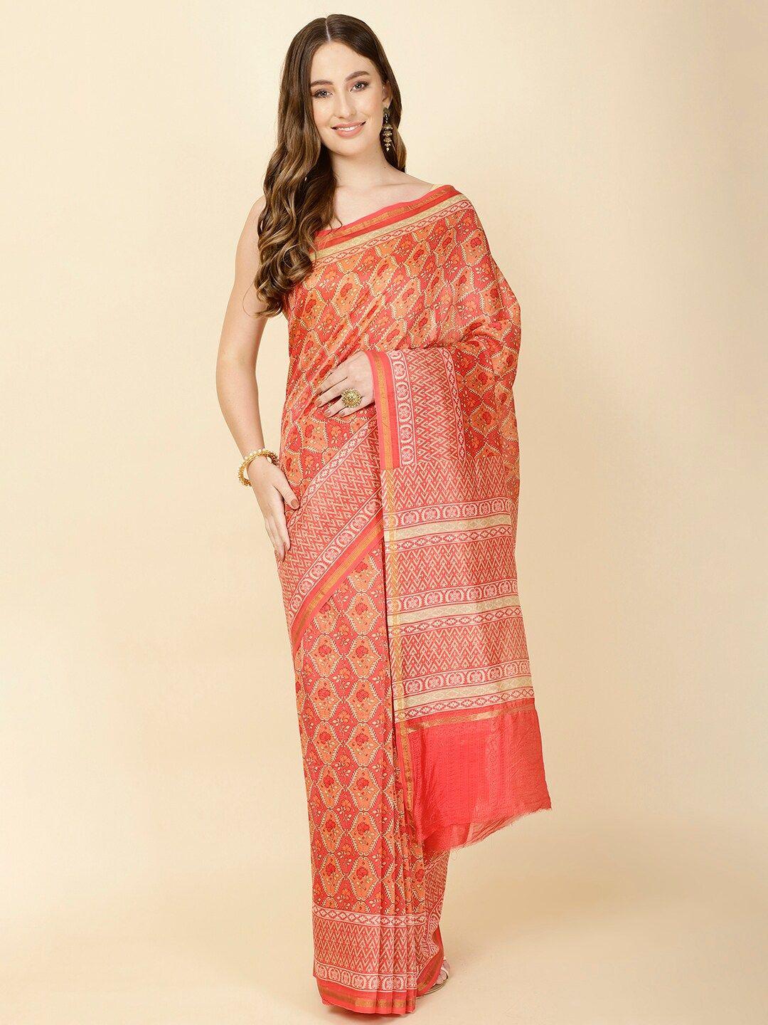 meena bazaar ethnic motifs printed zari saree