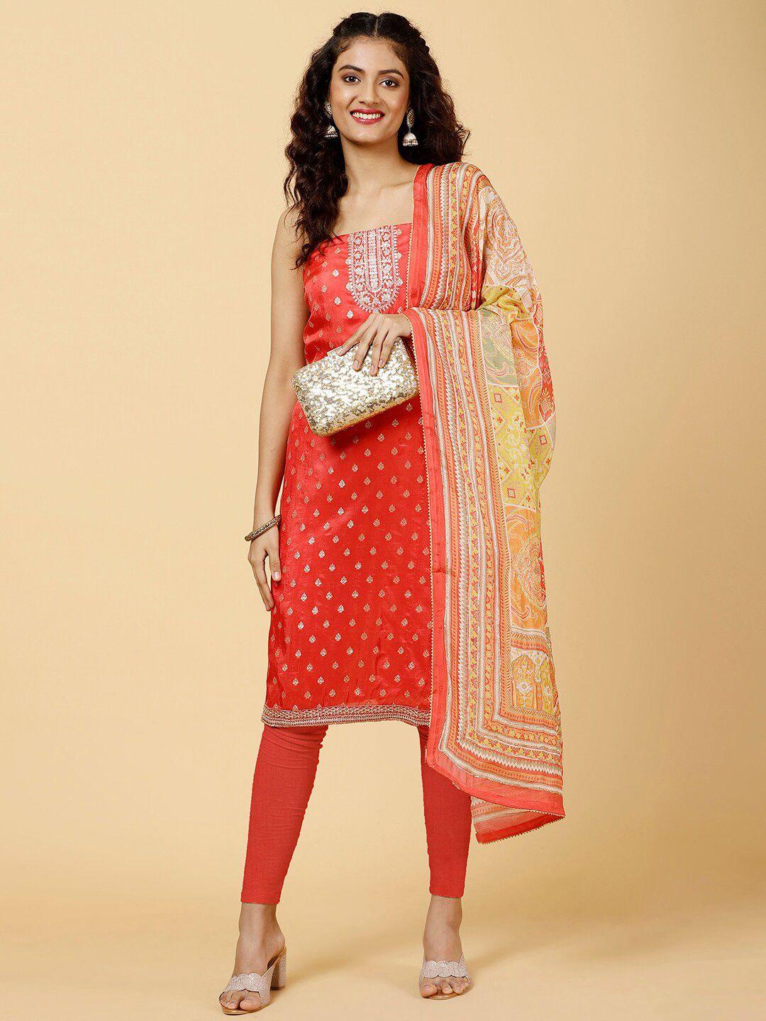 meena bazaar ethnic motifs woven design sequined unstitched dress material