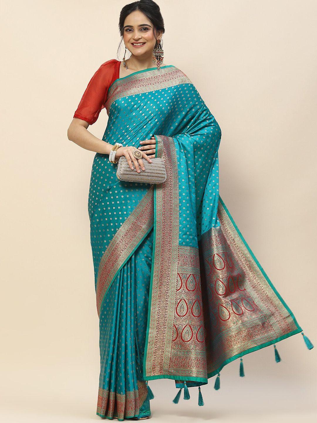 meena bazaar ethnic motifs woven design zari satin saree