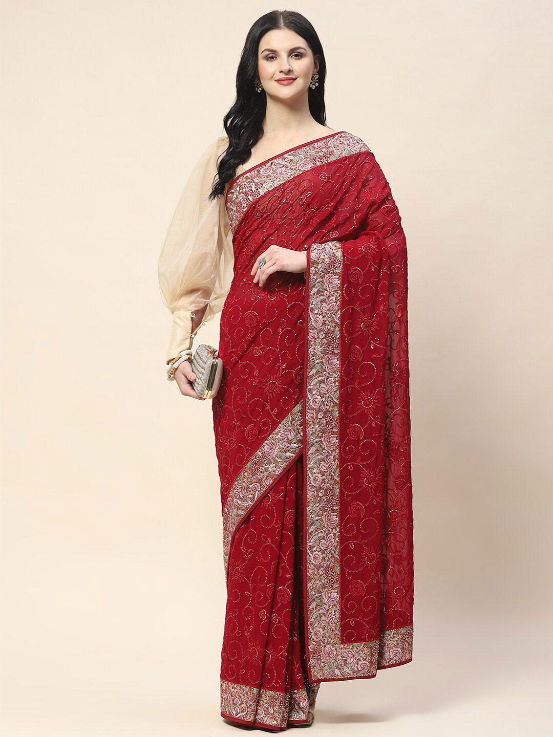 meena bazaar floral embellished saree