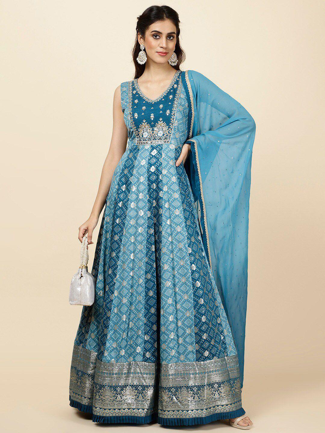 meena bazaar floral embroidered anarkali kurta with dupatta