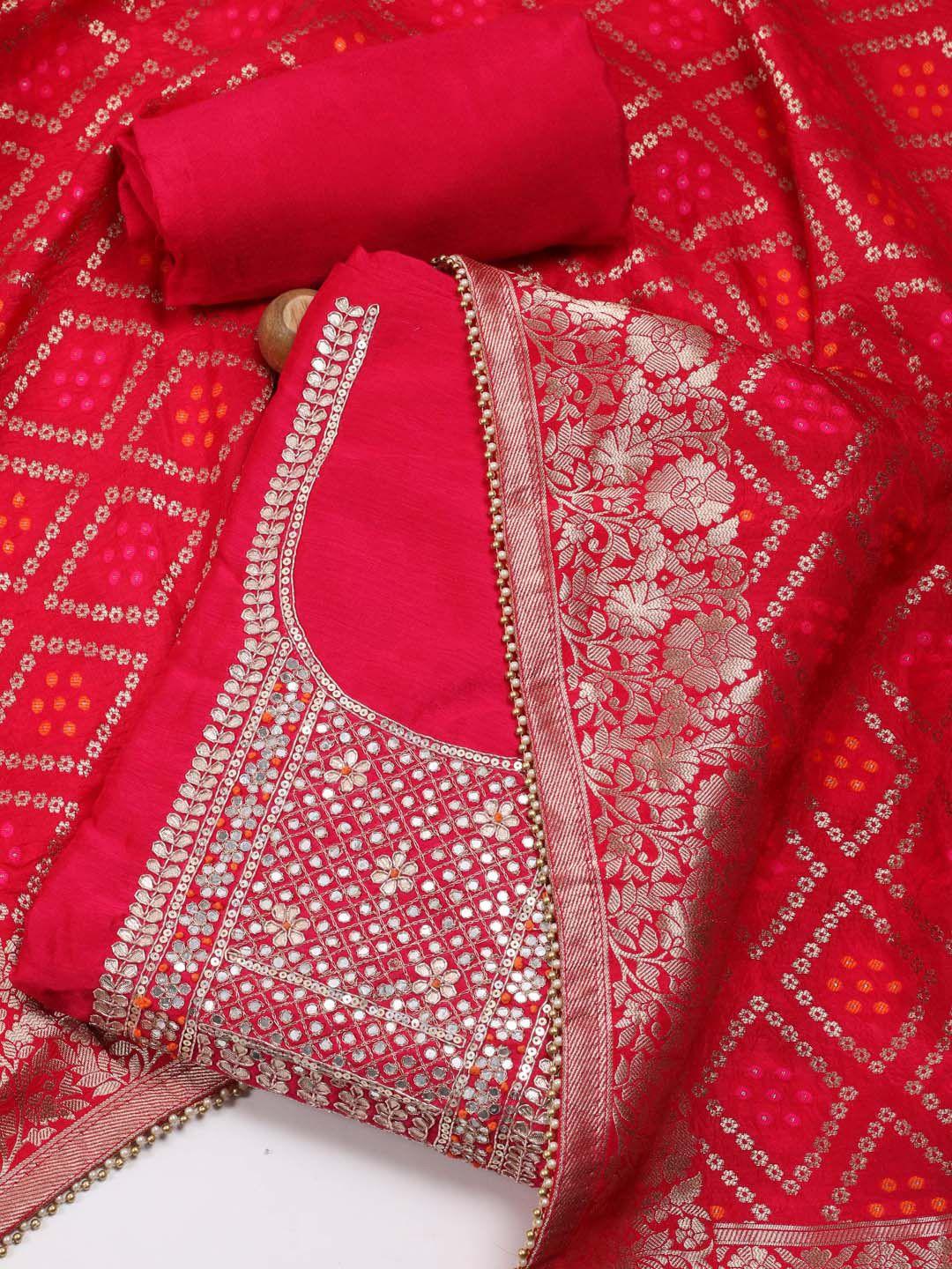meena bazaar floral embroidered art silk unstitched dress material